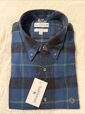 Saddlebred Blue and Green Plaid Button-Down Shirt